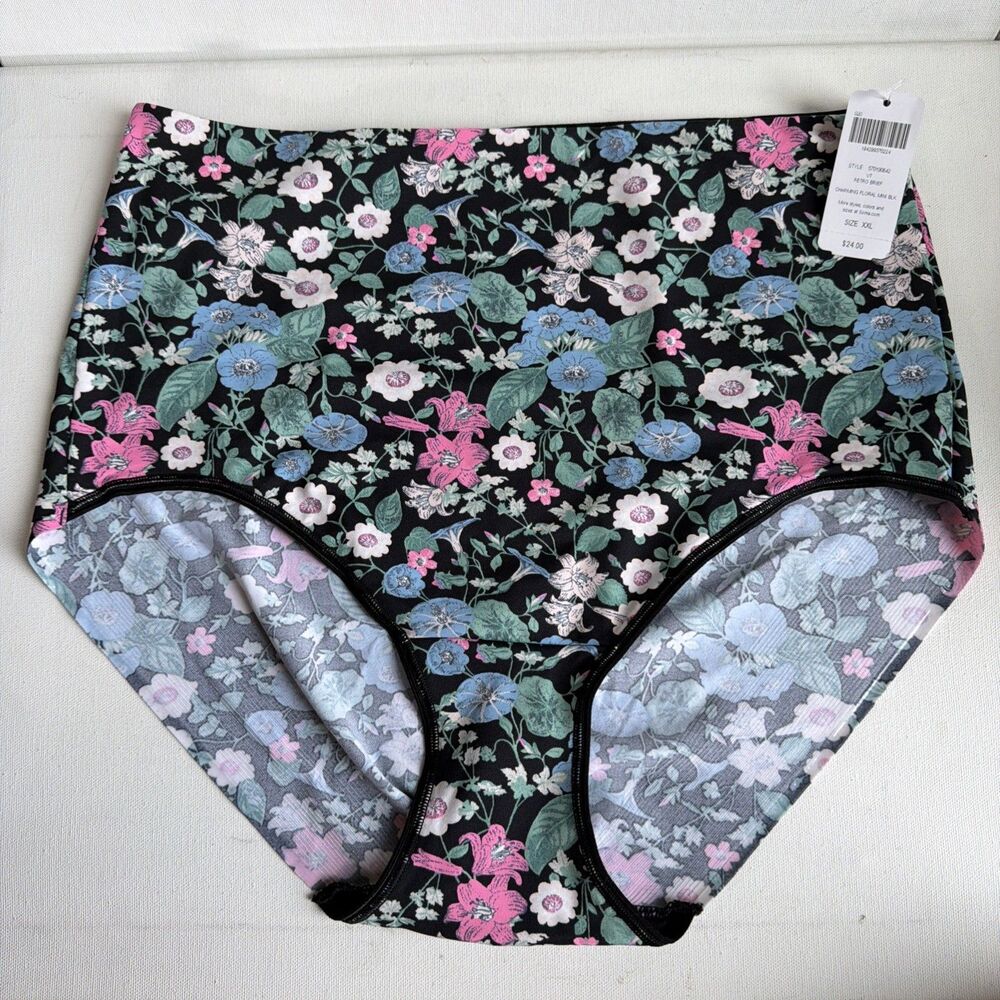 Retro Brief Panty XXL 2XL Charming Floral Mini Black Floral Underwear